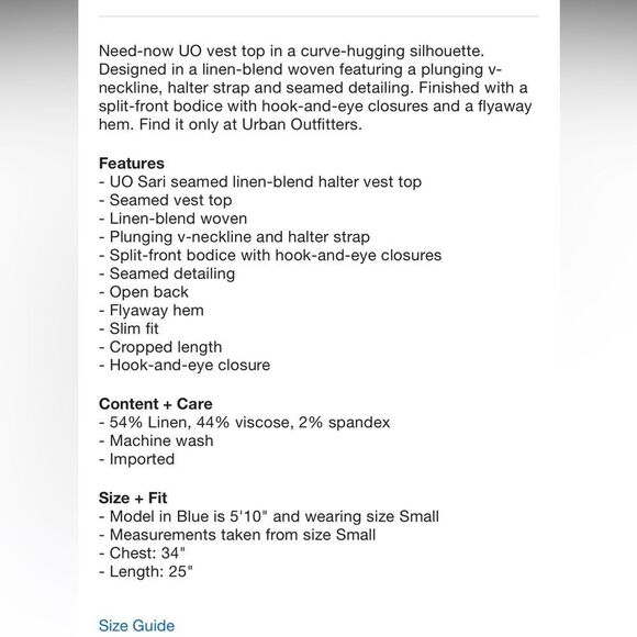 NEW Urban Outfitters Sari Seamed Linen-Blend Halter Vest Top Arctic Wolf Small - Picture 4 of 5